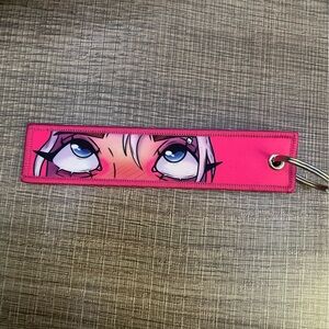 Young Miko Anime Eyes Pink Keychain